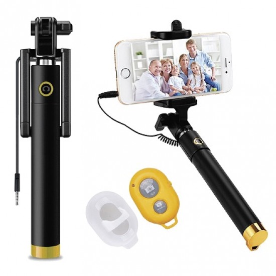 Selfie Stick con soporte para celular integrado con Boton en el tripode y cable  Control Bluetooth y funda - HHX-03 - Varios colores (Cod:7556)