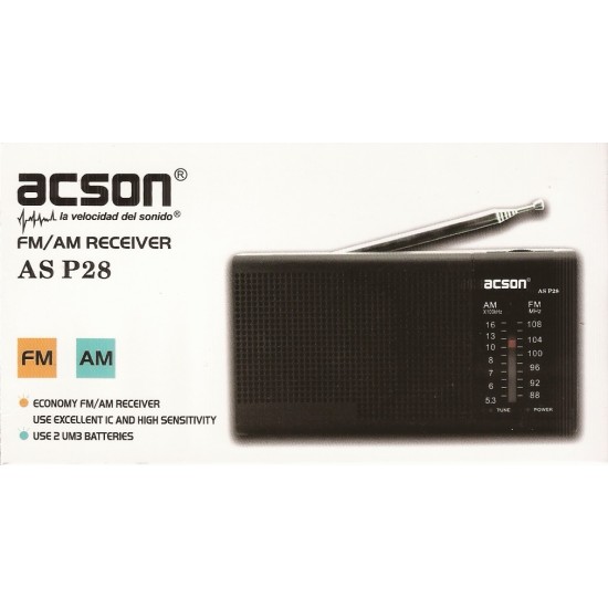Radio Portatil - FM/AM - Entrada para auricular estéreo - Antena telescópica - AS P28 - acson (Cod:8006)