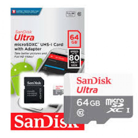 Memoria Micro SDHC con adaptador SD 64Gb SDSQUNS-064G-GN3MA Sandisk Clase 10 80mb/s (Cod:8335)
