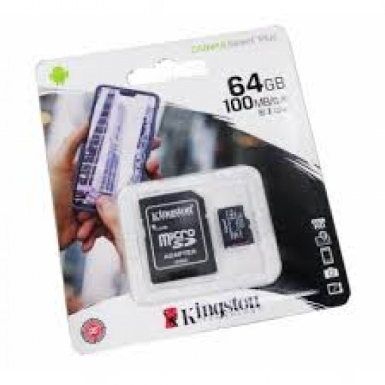 Memoria Micro SDHC con adaptador SD 64GB SDCS2/64GB Kingston Clase 10 - 100mbs  (Cod:8552)