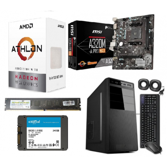 Combo AMD - Micro Athlon 3000G + Mother MSI  + SSD 240GB + DDR4 4GB Markvision + Gabinete Kit  (Cod:8691)