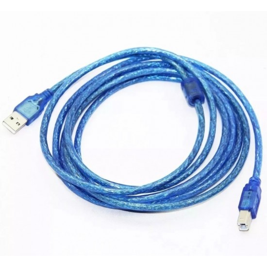 Cable AB a USB 2.0 para impresora 5 metros - Mallado azul transparente - Con filtro - LCS-50D (Cod:8747)