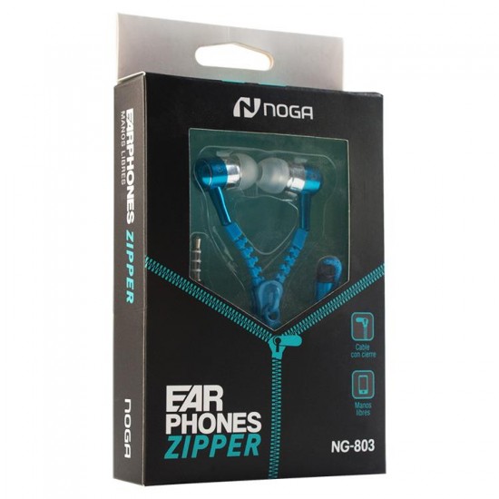 Auriculares in ear Zipper manos libres NG-803 con cierre varios colores - Noganet (Cod:8804)