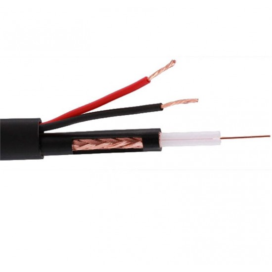 Cable coaxil RG59 + 2 cable de alimentación - CCTV - Densidad trenzada 95% (8X16X0.12CCA) para cámara de seguridad - Negro - por metro - Vision (Cod:8828)