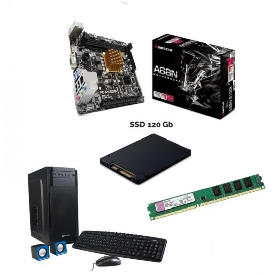 Combo AMD - Micro + Mother ITX - GIGABYTE A68N-2100K _E6010 + SSD 120GB + DDR3 4GB + Gabinete Kit (Cod:8878)