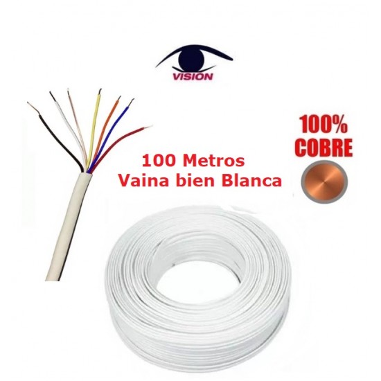 Rollo de cable de 3 pares para Portero / Alarma con Neutro  -100% Cobre - Blanco x 100 Mts (Cod:8913)