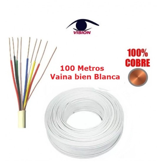 Rollo de cable de 4 pares para Portero / Alarma con Neutro  -100% Cobre - Blanco x 100 Mts (Cod:8914)