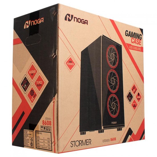 Gabinete Gamer 8608 Stormer - Led Rojo - 3 coolers - 600w - Noganet (Cod:9023)