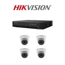 Kit 4 Canales - 1 Dvr 4 CH Hikvision + 4 Cámara Hikvision Domo + Fuente + BNC + Fichas + Cable (Cod:10063)