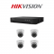 Kit 4 Canales - 1 Dvr 4 CH Hikvision + 4 Cámara Hikvision Domo + Fuente + BNC + Fichas (Cod:10063)