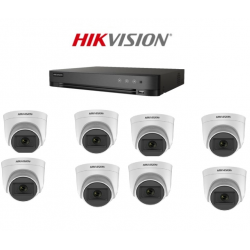 Kit 8 Canales - 1 Dvr 8 CH Hikvision + 8 Cámara Hikvision Domo + Fuente + BNC + Fichas + Cable (Cod:10064)