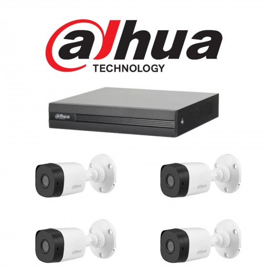 Kit 4 Canales - 1 Dvr 4 CH Dahua + 4 Cámara Dahua Bullet + Fuente + BNC + Fichas + Cable (Cod:10065)