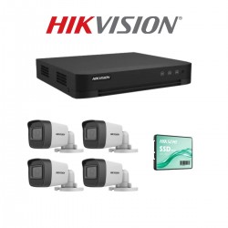 Kit 4 Canales - DVR 4 canales Hikvision + 4 Cámaras Hikvision Bullet + 120GB + Fuente + BNC + Fichas + Cable (Cod:10084)