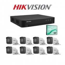 Kit 8 Canales - DVR 8 canales Hikvision + 8 Cámaras Hikvision Bullet + 120GB + Fuente + BNC + Fichas + Cable (Cod:10085)