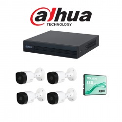 Kit 4 Canales - Dvr 4 Canales Dahua + 4 Cámaras Bullet Exterior + 120GB + Fuente + BNC + Fichas + Cable (Cod:10086)