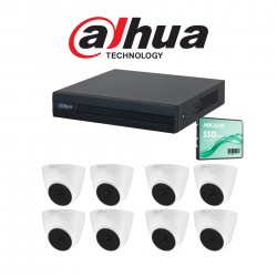 Kit 8 Canales - Dvr 8 Canales Dahua + 8 Cámaras Domo Interior + 120GB + Fuente + BNC + Fichas (Cod:10111)