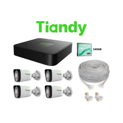 Kit IP 4 Canales Tiandy - 1 NVR 4CH IP + 4 Camaras IP Bullet IP67 . + 240GB + 4 conect rj45 - 50 metros de cable UTP (Cod:10278)