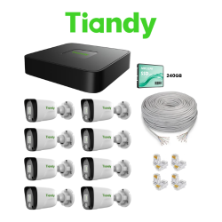 Kit IP 8 Canales Tiandy - 1 NVR 8CH IP + 8 Camaras IP Bullet IP67 . + 240GB + 8 conect rj45 - 50 metros de cable UTP (Cod:10279)