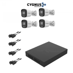Kit 4 Canales Cygnus - 1 DVR Cygnus 4 CH + 4 Camaras Bullet 1200F Cygnus + 4 par balun Cygnus  (Cod:10291)