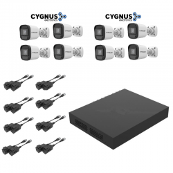 Kit 8 Canales Cygnus - 1 DVR Cygnus 8 CH + 8 Camaras Bullet 1200F Cygnus + 8 par balun Cygnus  (Cod:10292)