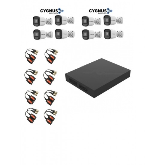 Kit 8 Canales Cygnus - 1 DVR Cygnus 8 CH  (Regalo)+ 8 Camaras Bullet 1200F Cygnus + 8 par balun + Tester de red digital RJ-45 RJ-11 (Regalo) Cygnus  (Cod:10292)