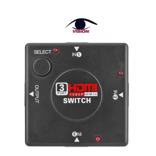Switch HDMI, 3 entradas, 1 salida 1080p