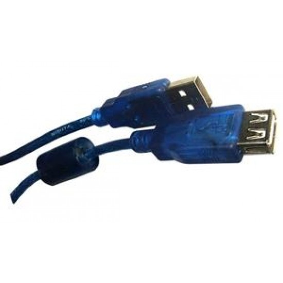 Cable alargue USB macho / hembra - mallado azul transparente - 1.5 mts - Con filtro - LCS-15Y - Vision (Cod:6305)
