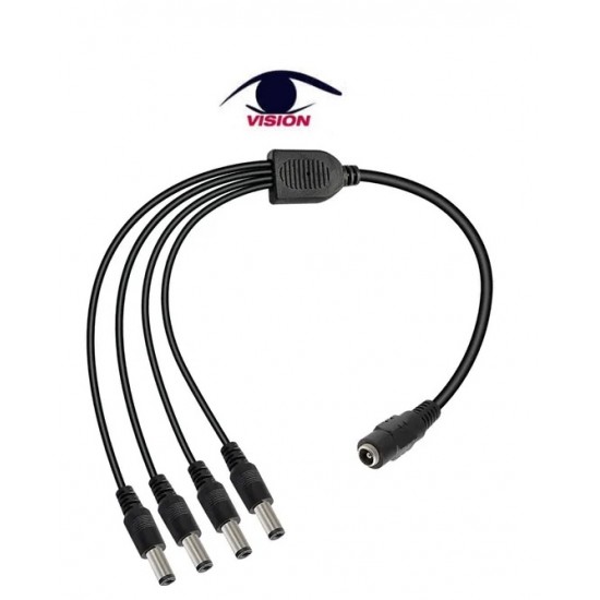 Splitter - Cable CCTV divisor de 1 a 4 vías / cable de CC; conector de alimentación de CC de un extremo a conector de CC de 4 salidas; 5.5 * 2.1 * 12 mm; Máx. 1A por canal - Vision (Cod:7179)