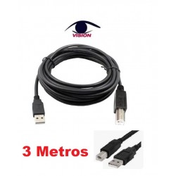 Cable AB a USB 2.0 para impresora - 3 Mts - Negro - Cobre OD5.0 - Vision (Cod:7476)