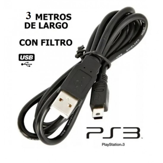 Cable 5 pines USB macho a USB macho - 3Mts - con filtro - ideal PS3 - GPS (Cod:7598)