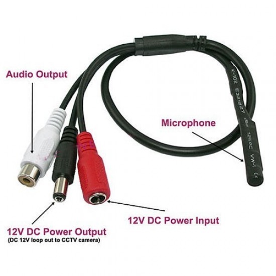 Micrófono preamplificado omnidireccional para DVR, Salida conector RCA y conector macho y hembra de energía - ACA-04 (Cod:8087) Micrófono preamplificado omnidireccional para DVR, Salida conector RCA y conector macho y hembra de energía - ACA-04 (Cod:8087)