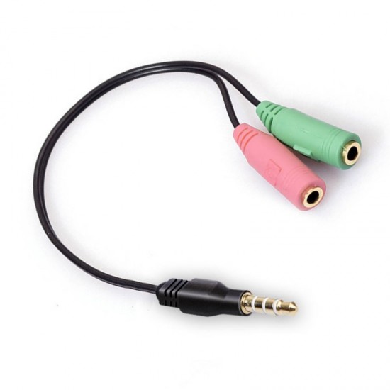 Cable adaptador Auxiliar de plug 3.5 a 2 Jack 3.5 - para 1 auricular y 1 micrófono (Cod:8255)