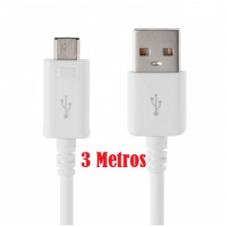 Cable Micro USB  - Micro USB macho a USB macho - 3 Mts - Blanco (Cod:8745)