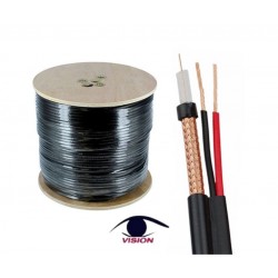 Cable coaxil RG59 + 2 cable de alimentación - CCTV - Densidad trenzada 95% (8X16X0.12CCA) para cámara de seguridad - Negro - Vision (Cod:8752)