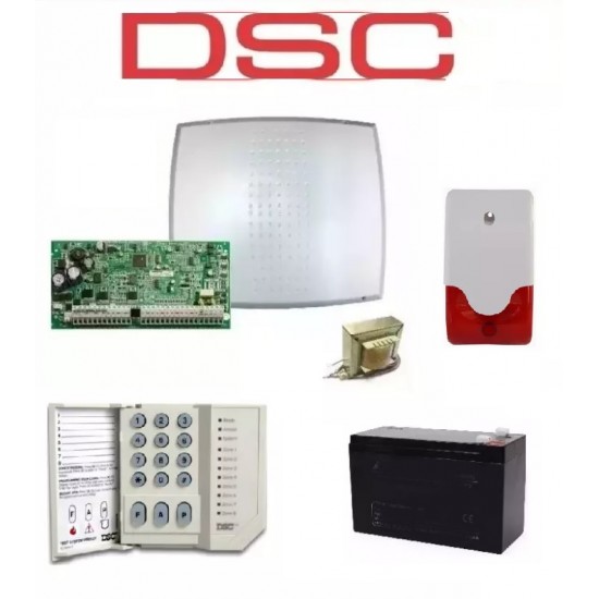 Kit DSC PCPCI832PcBlat - Central PCI832PcBlat - teclado pc1555rkzsp - Trafo  - Gabinete - Sirena interior SD-100 - Batería