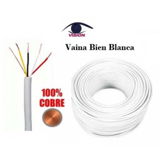 Rollo de cable de 2 pares para Portero / Alarma con Neutro - 100% Cobre - Blanco x 100 Mts (Cod:8915)