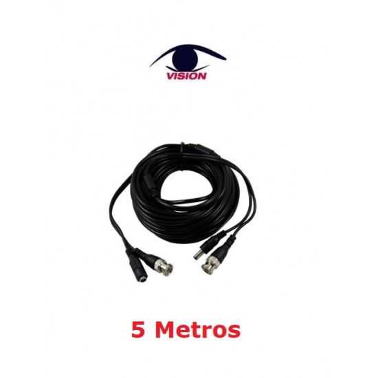 Cable de 5 mts para cámaras de seguridad de BNC Macho + DC macho a BNC Macho + DC hembra / VP5M-2C(5M) - VP5M-3C(5M) - Vision (Cod:9045)