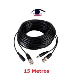 Cable de 15 mts para cámaras de seguridad de BNC Macho + DC macho a BNC Macho + DC hembra - VP15M-2C(15m) / VP15M-3C(15m)- Vision (Cod:9047)