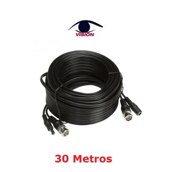 Cable de 30 mts para cámaras de seguridad de BNC Macho + DC macho a BNC Macho + DC hembra - VP30M-2C(30m) - Vision (Cod:9049)