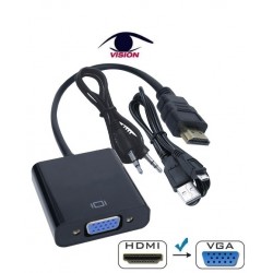 Cable Conversor HDMI Macho a  VGA Hembra con audio y alimentación por USB- HTVA10U / HTVA100U - Vision (Cod:9058)