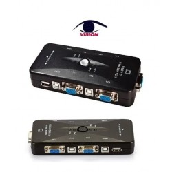 Switch KVM USB 4 puertos - 1 salida (VGA y USB) - 4 entradas (VGA y USB) - control manual - KVM4T1 - Vision (Cod:9065)