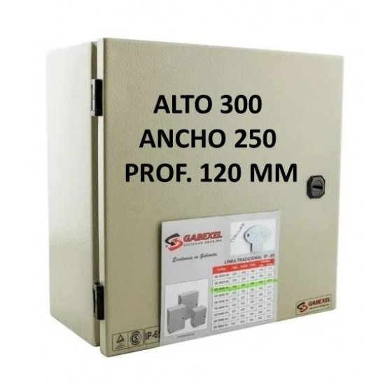 Gabinete Metálico estanco de sobreponer  - IP-65 - Con bandeja galvanizada - ALTO 300 ANCHO 250 PROF. 120  MM - GE 3025-12  - Gabexel (Cod:9067)