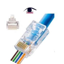 Conector RJ45 Macho PASANTE Cat5e - pin de cobre - RJ45(5E)T - Vision (Cod:9084)