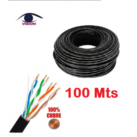 Rollo x 100 Metros - Cable UTP Cat5e 4x2x24 AWG Exterior 100% COBRE - marca Vision (Cod:9085) Rollo x 100 Metros - Cable UTP Cat5e 4x2x24 AWG Exterior 100% COBRE - marca Vision (Cod:9085)