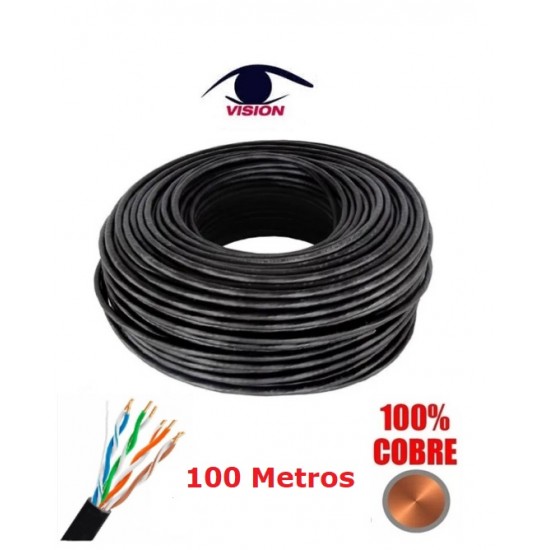 Rollo x 100 Metros - Cable UTP Cat5e 4x2x24 AWG Exterior 100% COBRE - marca Vision (Cod:9085)
