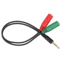 Cable adaptador REFORZADO Auxiliar de plug 3.5 a 2 Jack 3.5 - para 1 auricular y 1 micrófono (Cod:9106)