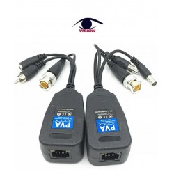 Par Video Balun pasivo de BNC A RJ45 - HD- CVI / TVI / AHD - con alimentación - RCA - potencia (DC12V) -remisor y Receptor de video - PVA22H-11 - Vision (Cod:9150)