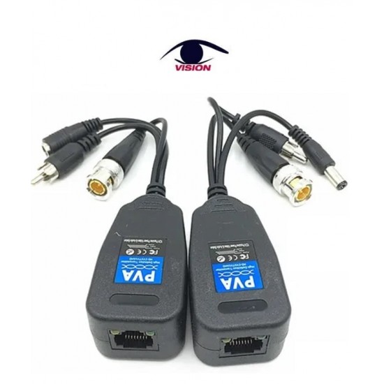 Par Video Balun pasivo de BNC A RJ45 - HD- CVI / TVI / AHD - con alimentación - RCA - potencia (DC12V) -remisor y Receptor de video - PVA22H-1 - Vision (Cod:9150)