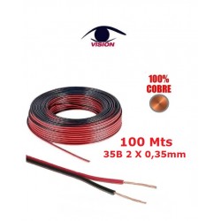 Rollo x 100 Metros - Cable paralelo bicolor  (rojo/negro)  - 100% COBRE - 35B 2 X 0,35mm - marca Vision (Cod:9263)