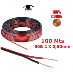 Rollo x 100 Metros - Cable paralelo bicolor  (rojo/negro)  - 100% COBRE - 50B 2 X 0,50mm - marca Vision (Cod:9264)